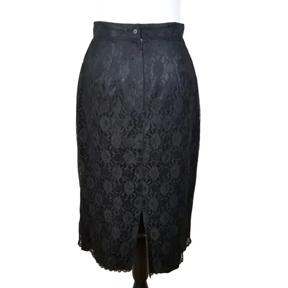 VTG 80s Gunne Sax Black Lace Jacket Skirt Suit M Whimsigoth Vamp Retro Pinup